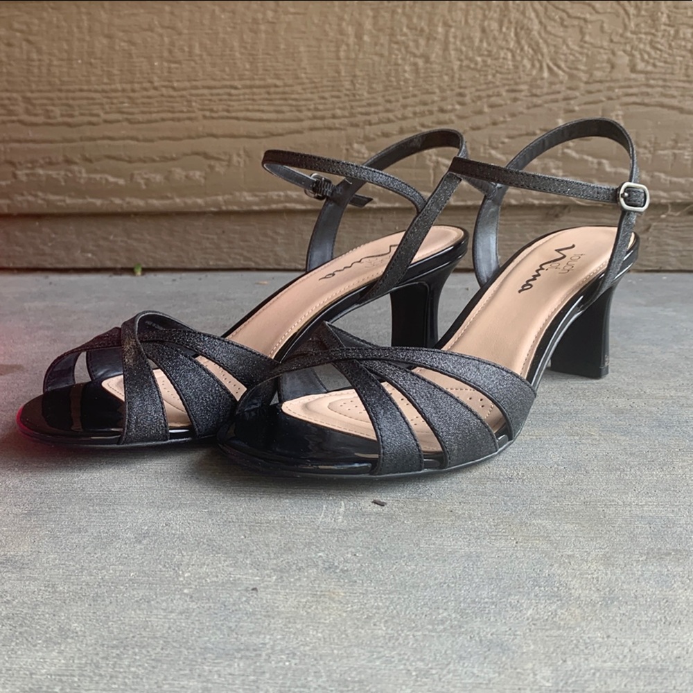 NINA Shimmery Black Strappy Heel